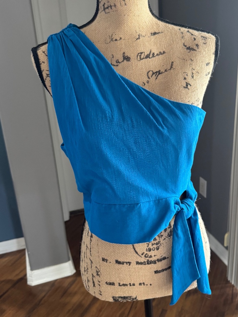 Free People Blue One Shoulder Side Tie Crop Top Large
